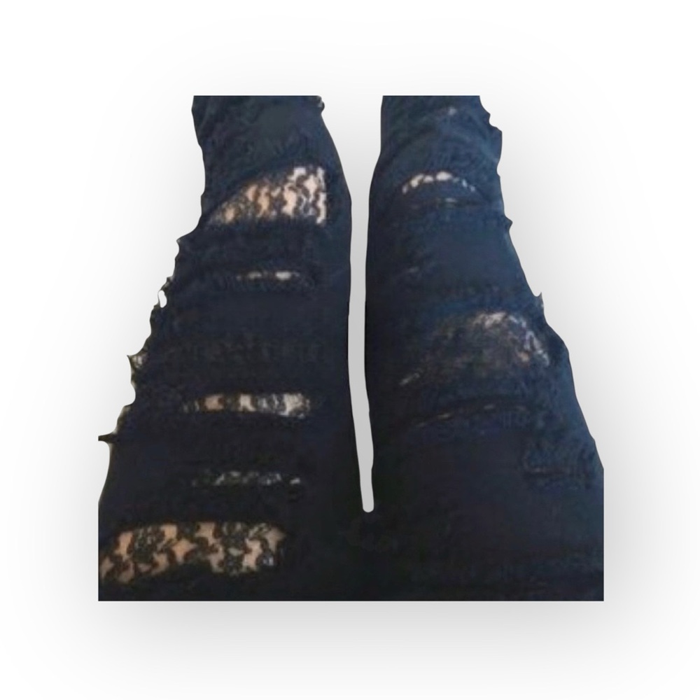 LF Carmar ❉ Skinny Shredded Rips Stretch Jeans ❉ Lace Patches ❉ Jet Black ❉ 25 ❉ - Picture 2 of 16